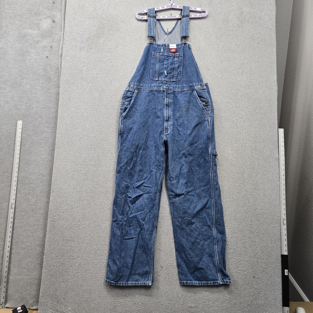 Dickies Men Overalls 38x29 Blue Denim Bib Workwear Stonewashed